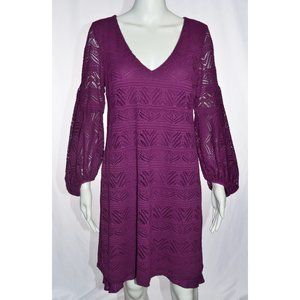 Maeve Anthropologie Laila Crochet V-Neck Balloon Sleeve Dress Purple Size S